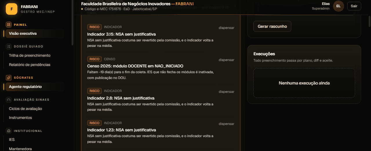 Fila de riscos apontados pelo Sócrates