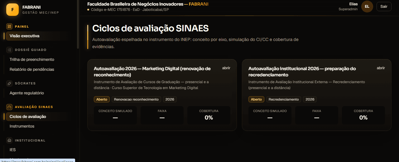 Ciclos de avaliação SINAES abertos