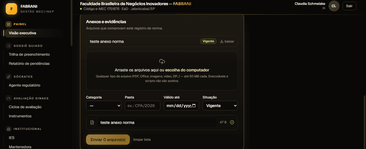 Anexo dentro de um cadastro, com permissão por papel